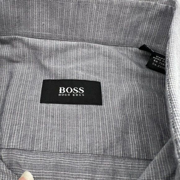 BOSS Hugo Boss 17-34/35 Gray Mens Button Up Long Sleeve Shirt Cotton Viscose - Picture 2 of 5
